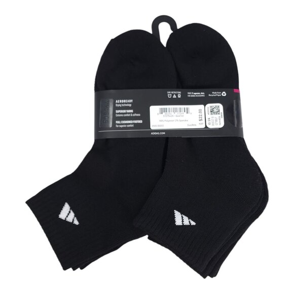 Adidas Womens Cushioned AEROREADY Socks 6 Pair Black Size 5-10 Comfortable - Picture 2 of 8